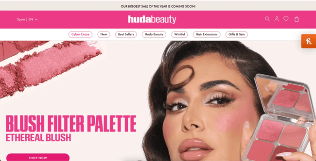 website home page design, huda beauty